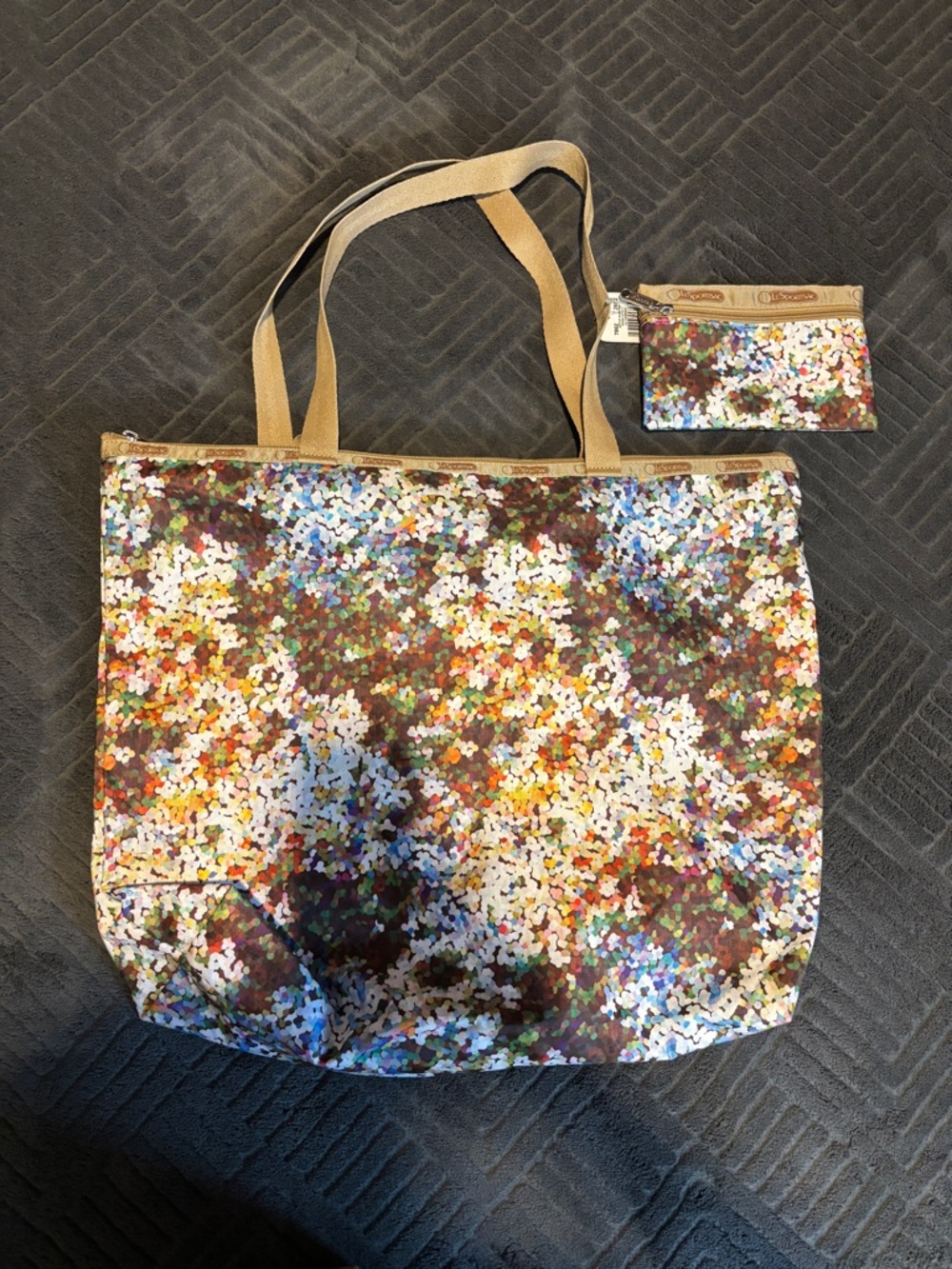 LeSportsac Multicolor Floral‎ “Confetti” Dot Tote Bag with Pouch NWT